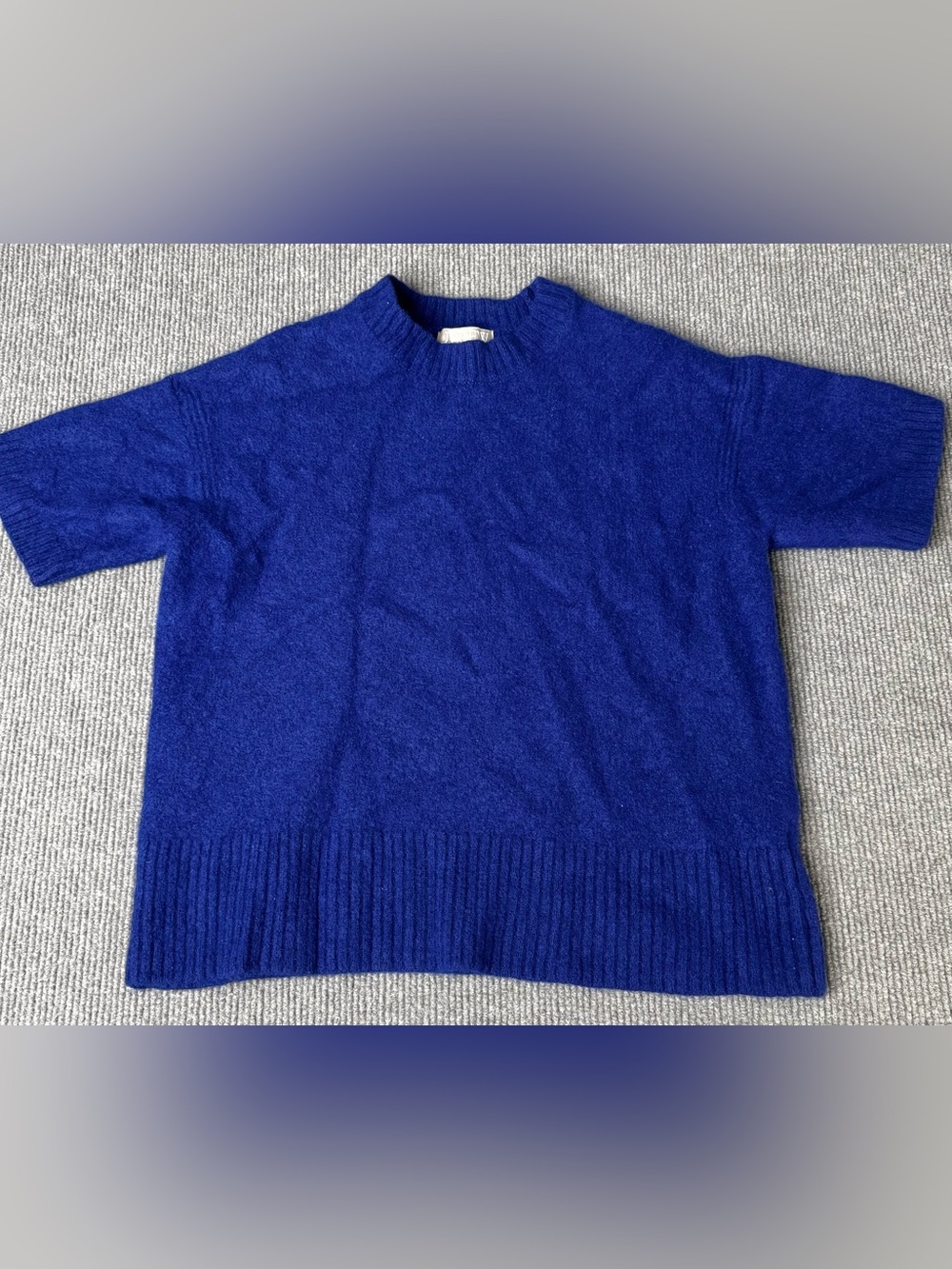 J.Crew Sweater Womens Small Blue Solid 100% Lambswool Short Sleeve